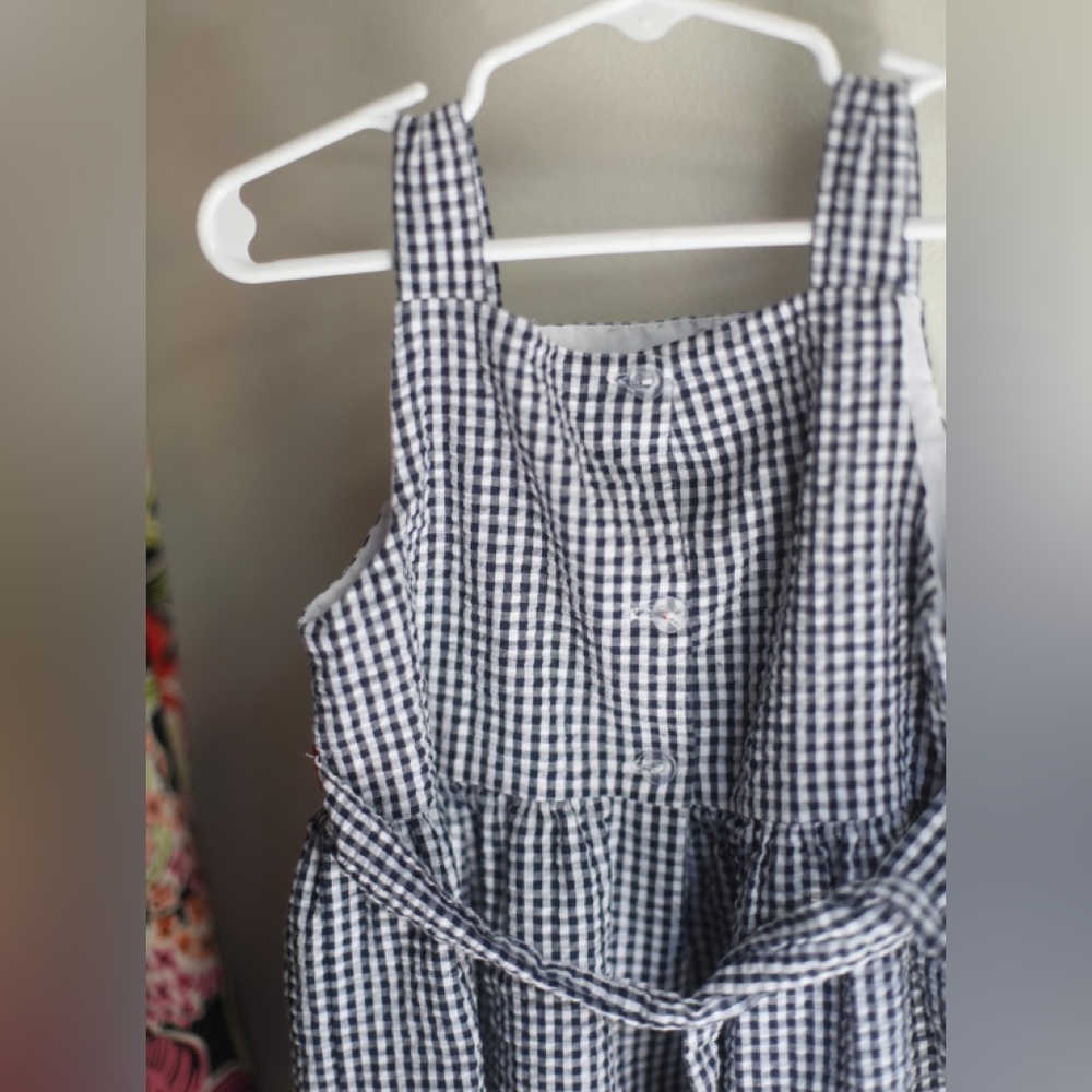 Emily Rose Girls Size 5 Navy Gingham Dress Ladybug Floral Tie Back Garden Party - Picture 5 of 6